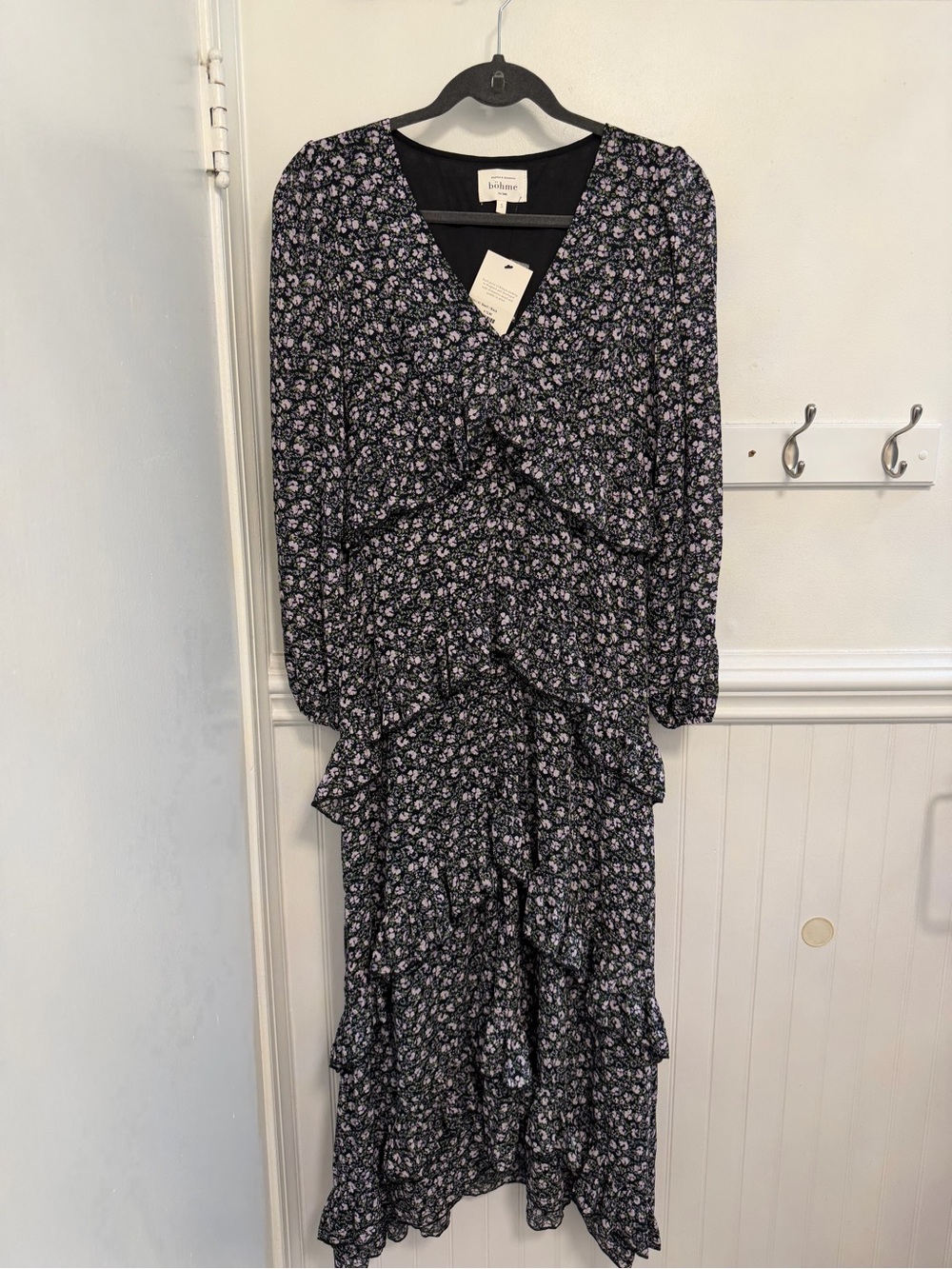 bohme Black Floral Tiered Maxi Dress